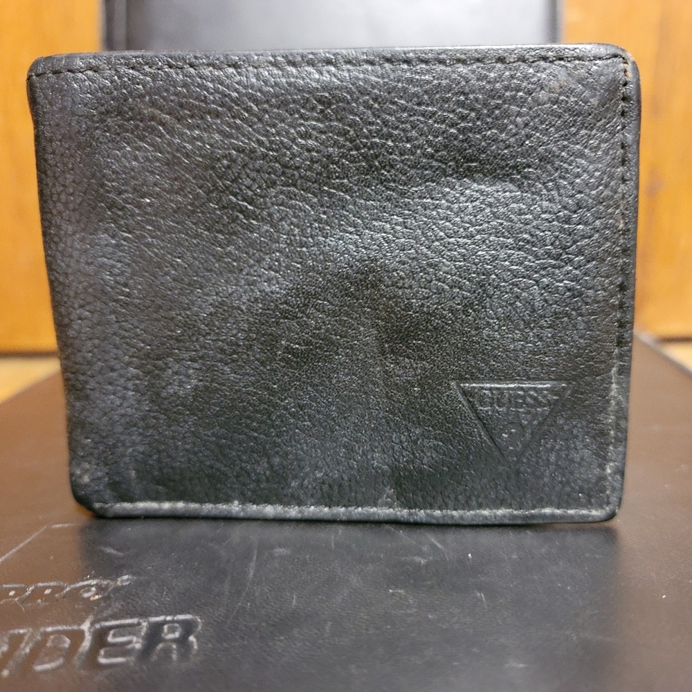 Guess mens wallet black leather fashion designer single fold